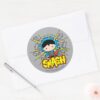 Chibi Superman Smashing Through Brick Wall Classic Round Sticker