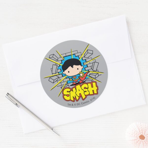 Chibi Superman Smashing Through Brick Wall Classic Round Sticker