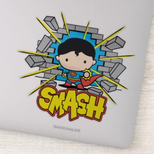 Chibi Superman Smashing Through Brick Wall Sticker
