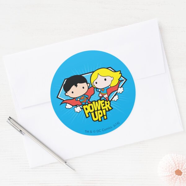 Chibi_Superman_&_Chibi_Supergirl_Power_Up!_Classic_Round_Sticker_3 Chibi Superman Chibi Supergirl Power Up Classic Round Sticker