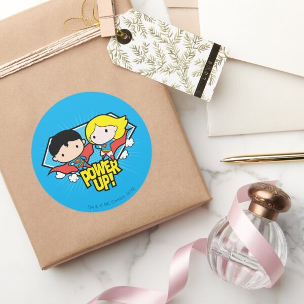 Chibi_Superman_&_Chibi_Supergirl_Power_Up!_Classic_Round_Sticker_5 Chibi Superman Chibi Supergirl Power Up Classic Round Sticker