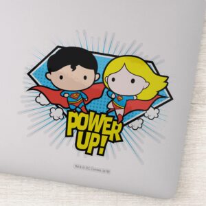 Chibi Superman Chibi Supergirl Power Up Sticker