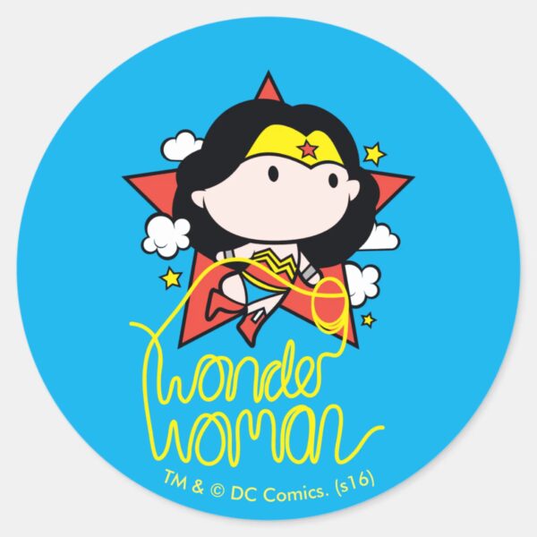 Chibi Wonder Woman Flying With Lasso Classic Round Sticker