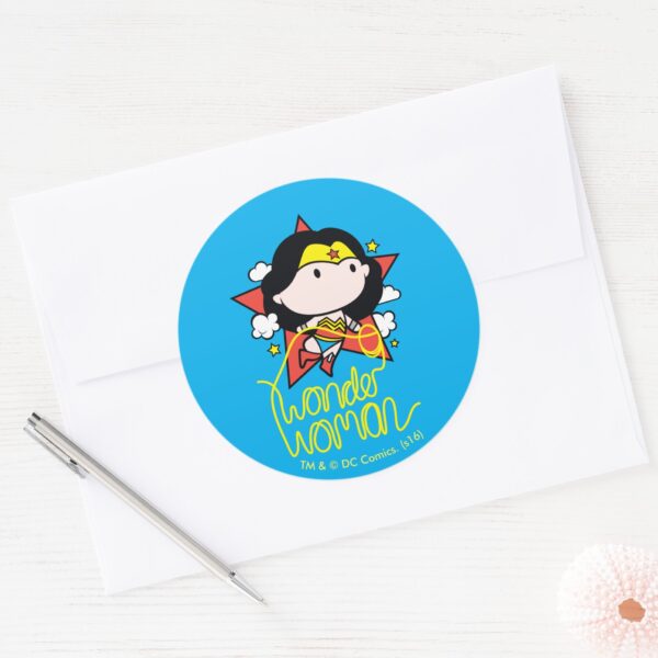 Chibi Wonder Woman Flying With Lasso Classic Round Sticker