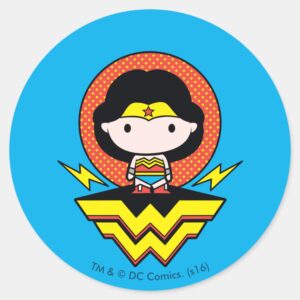 Chibi Wonder Woman With Polka Dots And Logo Classic Round Sticker