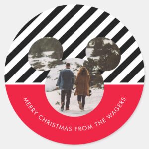 Christmas_Mickey_Mouse_Red_&_Black_Family_Photo_Cl_Classic_Round_Sticker_1 Christmas Mickey Mouse Red Black Family Photo Cl Classic Round Sticker