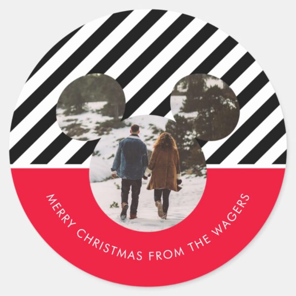 Christmas_Mickey_Mouse_Red_&_Black_Family_Photo_Cl_Classic_Round_Sticker_1 Christmas Mickey Mouse Red Black Family Photo Cl Classic Round Sticker