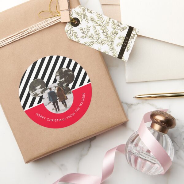 Christmas_Mickey_Mouse_Red_&_Black_Family_Photo_Cl_Classic_Round_Sticker_5 Christmas Mickey Mouse Red Black Family Photo Cl Classic Round Sticker