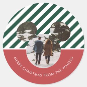Christmas_Mickey_Mouse_Red_&_Green_Family_Photo_Classic_Round_Sticker_1 Christmas Mickey Mouse Red Green Family Photo Classic Round Sticker