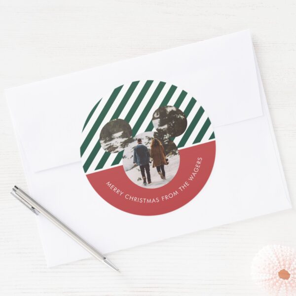 Christmas_Mickey_Mouse_Red_&_Green_Family_Photo_Classic_Round_Sticker_3 Christmas Mickey Mouse Red Green Family Photo Classic Round Sticker