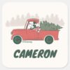 Christmas Mickey Mouse Vintage Truck Add Name Square Sticker
