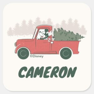 Christmas_Mickey_Mouse_Vintage_Truck___Add_Name_Square_Sticker_1 Christmas Mickey Mouse Vintage Truck Add Name Square Sticker
