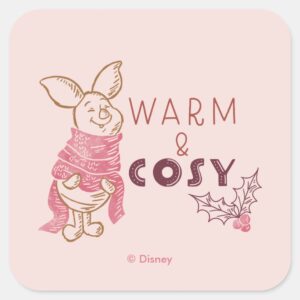 Christmas Piglet Warm Cosy Square Sticker