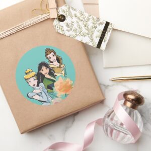 Cinderella,_Mulan,_&_Belle_Floral_Illustration_Classic_Round_Sticker_4 Cinderella Mulan Belle Floral Illustration Classic Round Sticker