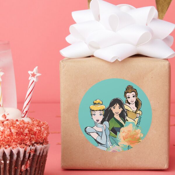 Cinderella,_Mulan,_&_Belle_Floral_Illustration_Classic_Round_Sticker_6 Cinderella Mulan Belle Floral Illustration Classic Round Sticker