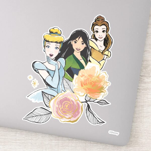 Cinderella,_Mulan,_&_Belle_Floral_Illustration_Sticker_1 Cinderella Mulan Belle Floral Illustration Sticker
