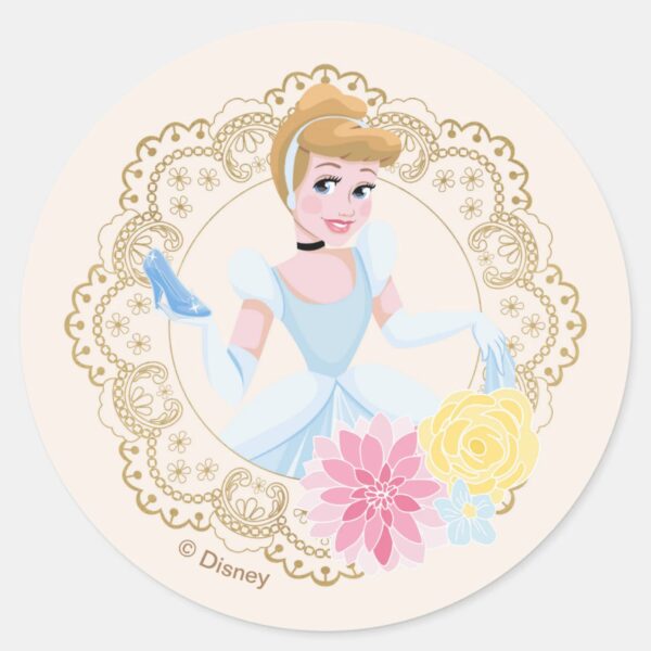 Cinderella___Floral_Gold_Confetti_Classic_Round_Sticker_2 Cinderella Floral Gold Confetti Classic Round Sticker