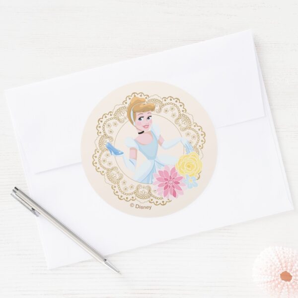 Cinderella___Floral_Gold_Confetti_Classic_Round_Sticker_4 Cinderella Floral Gold Confetti Classic Round Sticker