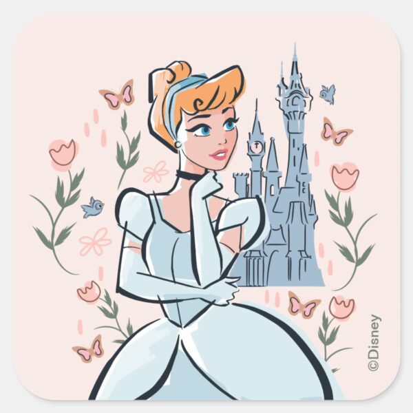 Cinderella_and_Castle_Stylized_Badge_Square_Sticker_1 Cinderella And Castle Stylized Badge Square Sticker