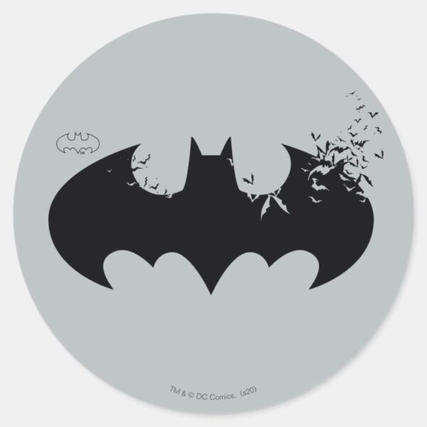 Classic_Batman_Logo_Dissolving_Into_Bats_Classic_Round_Sticker_1 Classic Batman Logo Dissolving Into Bats Classic Round Sticker