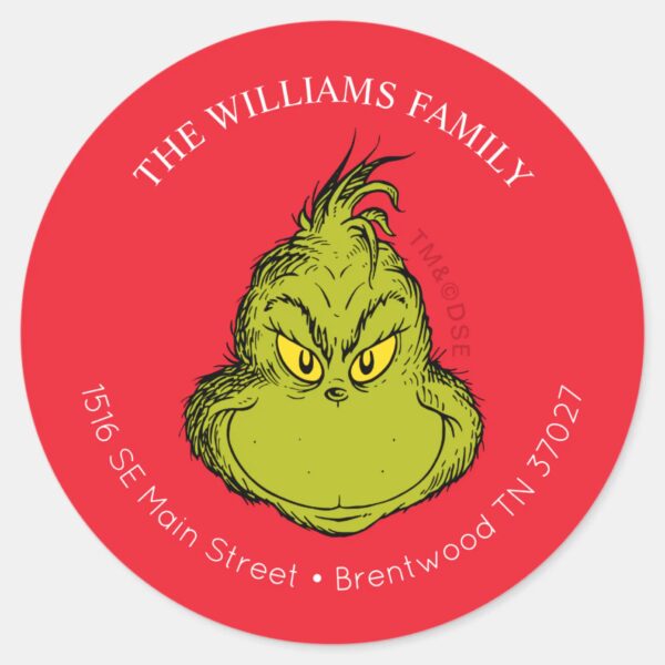 Classic_Grinch___Christmas_Address_Classic_Round_Sticker_1 Classic Grinch Christmas Address Classic Round Sticker