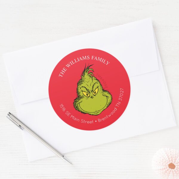 Classic_Grinch___Christmas_Address_Classic_Round_Sticker_3 Classic Grinch Christmas Address Classic Round Sticker