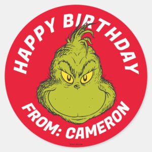 Classic_Grinch___Happy_Birthday_Classic_Round_Sticker_1 Classic Grinch Happy Birthday Classic Round Sticker