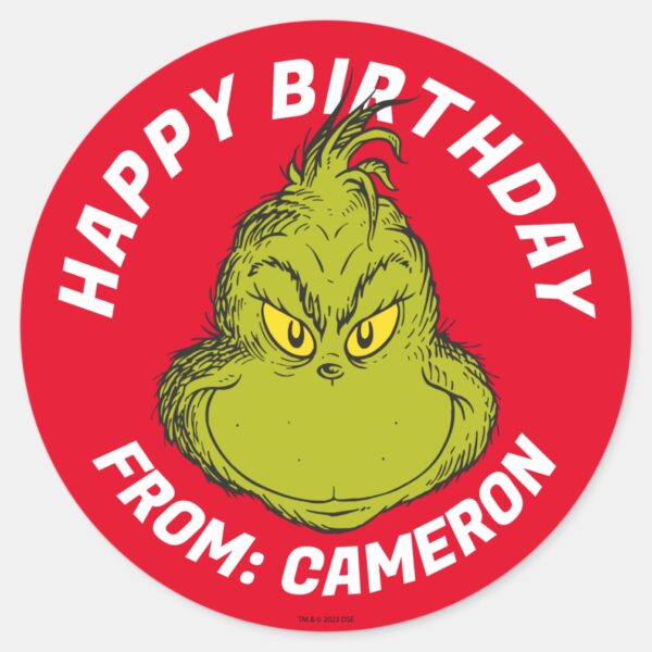 Classic_Grinch___Happy_Birthday_Classic_Round_Sticker_1 Classic Grinch Happy Birthday Classic Round Sticker