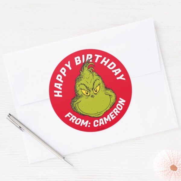 Classic_Grinch___Happy_Birthday_Classic_Round_Sticker_3 Classic Grinch Happy Birthday Classic Round Sticker