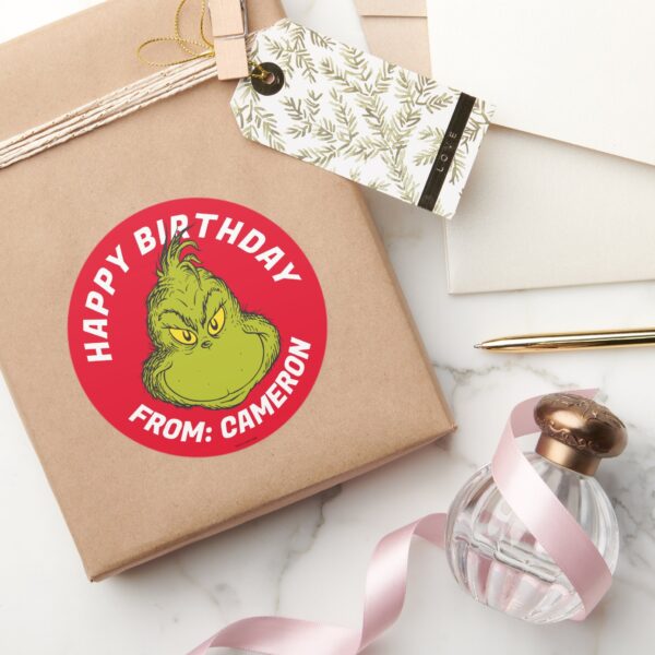 Classic_Grinch___Happy_Birthday_Classic_Round_Sticker_5 Classic Grinch Happy Birthday Classic Round Sticker