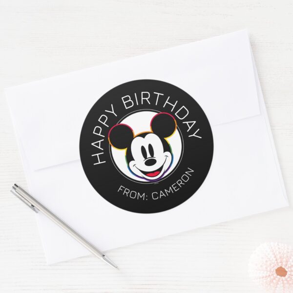 Classic_Mickey_Rainbow_Head___Happy_Birthday_Classic_Round_Sticker_3 Classic Mickey Rainbow Head Happy Birthday Classic Round Sticker