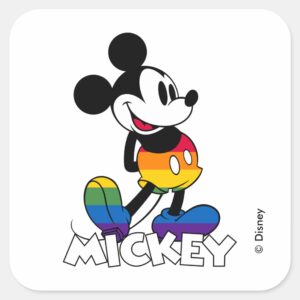 Classic_Mickey_Rainbow_Stripes_Square_Sticker_1 Classic Mickey Rainbow Stripes Square Sticker