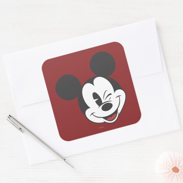 Classic_Mickey___Head_Tilt_Wink_Square_Sticker_3 Classic Mickey Head Tilt Wink Square Sticker