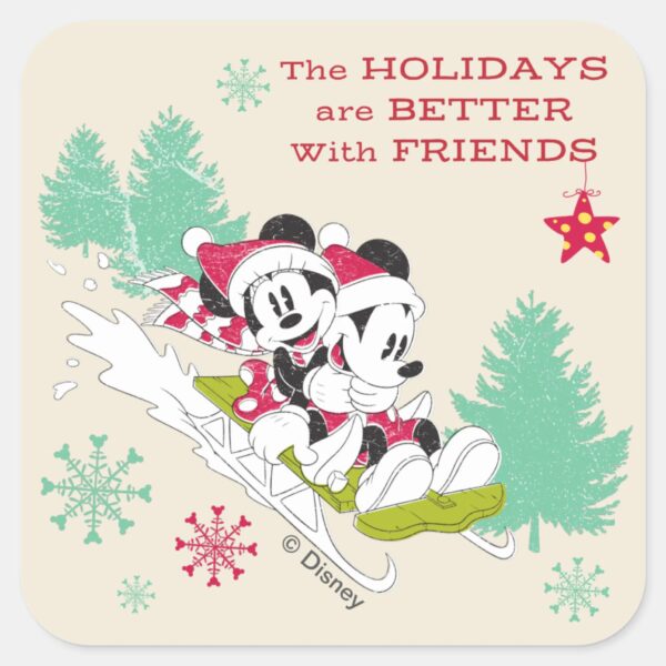 Classic_Mickey_and_Minnie___Snow_Sledding_Square_Sticker_1 Classic Mickey And Minnie Snow Sledding Square Sticker