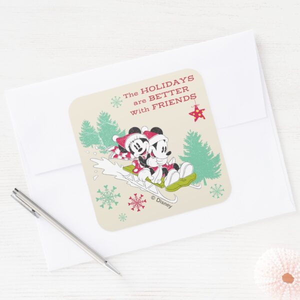 Classic_Mickey_and_Minnie___Snow_Sledding_Square_Sticker_3 Classic Mickey And Minnie Snow Sledding Square Sticker