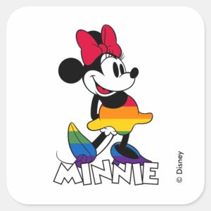 Classic_Minnie_Rainbow_Stripes_Square_Sticker_1 Classic Minnie Rainbow Stripes Square Sticker