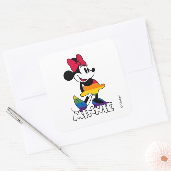 Classic Minnie Rainbow Stripes Square Sticker