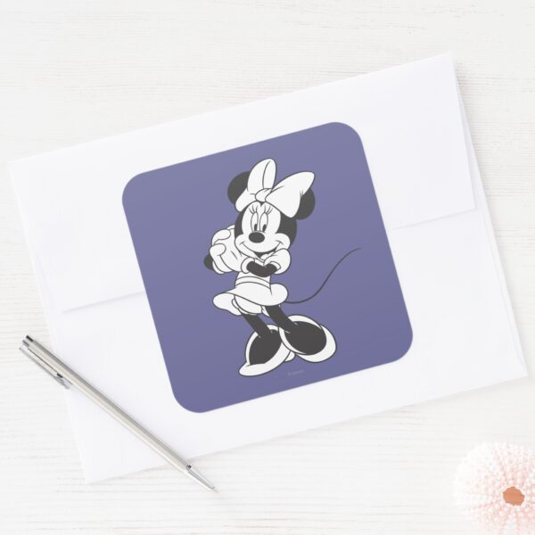 Classic_Minnie___Black_and_White_Square_Sticker_3 Classic Minnie Black And White Square Sticker