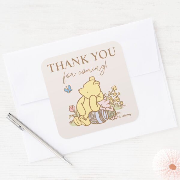 Classic_Pooh_&_Piglet_Baby_Shower_Square_Sticker_4 Classic Pooh Piglet Baby Shower Square Sticker