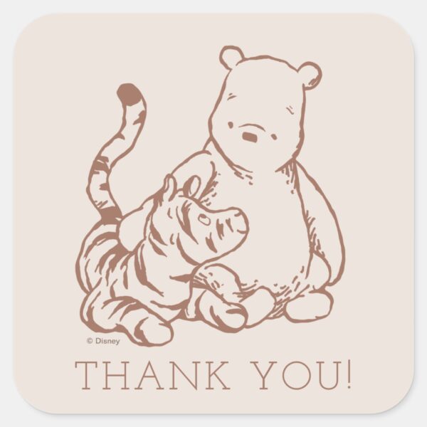 Classic_Pooh_&_Tigger_First_Birthday_Thank_You_Square_Sticker_2 Classic Pooh Tigger First Birthday Thank You Square Sticker