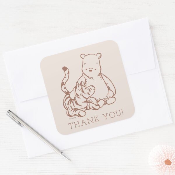 Classic_Pooh_&_Tigger_First_Birthday_Thank_You_Square_Sticker_4 Classic Pooh Tigger First Birthday Thank You Square Sticker