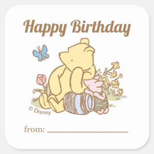 Classic_Pooh___A_Gift_From_-_Birthday_Square_Sticker_1 Classic Pooh A Gift From Birthday Square Sticker
