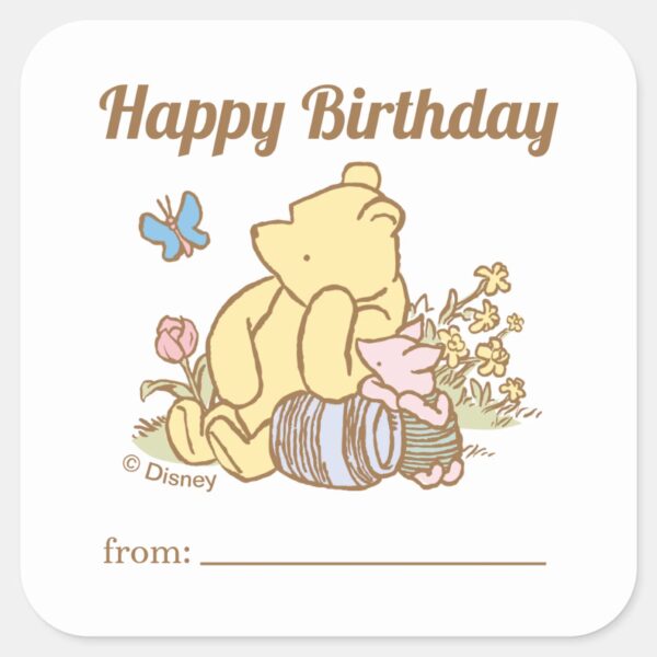 Classic_Pooh___A_Gift_From_-_Birthday_Square_Sticker_1 Classic Pooh A Gift From Birthday Square Sticker