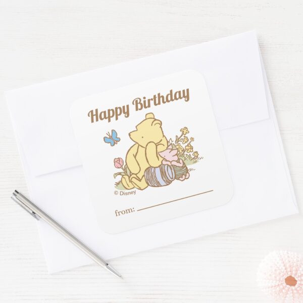 Classic_Pooh___A_Gift_From_-_Birthday_Square_Sticker_3 Classic Pooh A Gift From Birthday Square Sticker