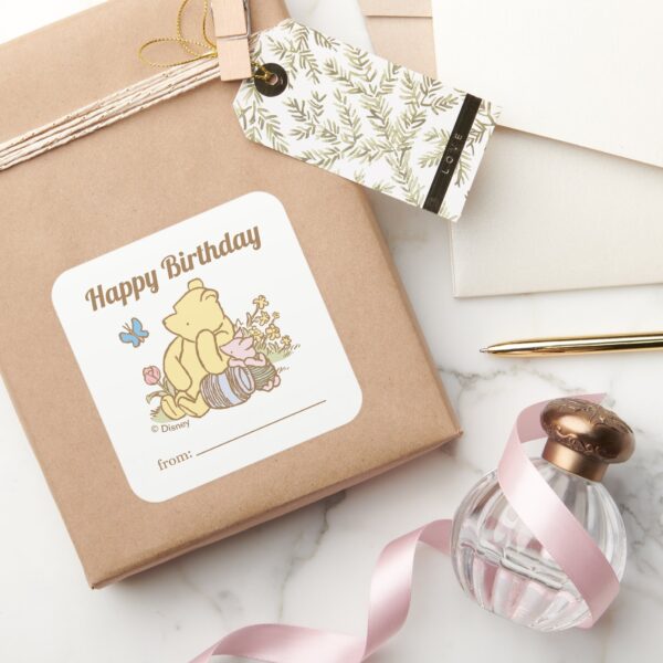 Classic_Pooh___A_Gift_From_-_Birthday_Square_Sticker_5 Classic Pooh A Gift From Birthday Square Sticker