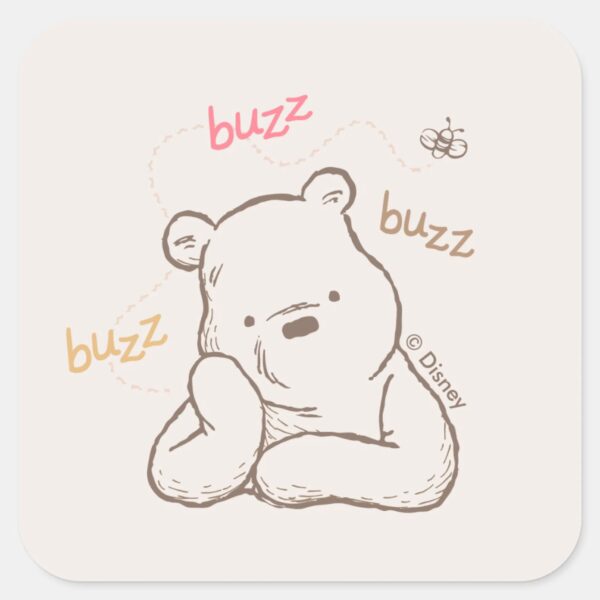 Classic_Pooh___Buzz_Buzz_Buzz_Square_Sticker_1 Classic Pooh Buzz Buzz Buzz Square Sticker