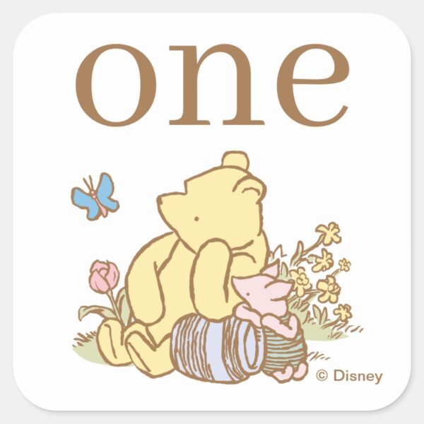 Classic_Pooh_and_Piglet_First_Birthday_Square_Sticker_1 Classic Pooh And Piglet First Birthday Square Sticker