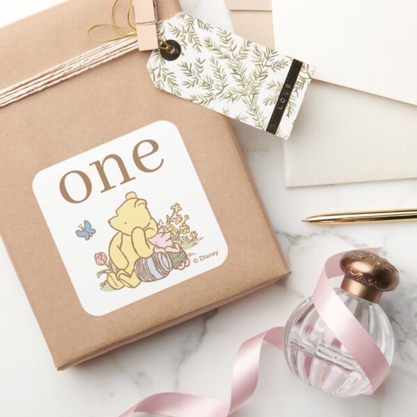 Classic_Pooh_and_Piglet_First_Birthday_Square_Sticker_5 Classic Pooh And Piglet First Birthday Square Sticker