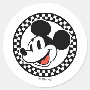 Classic_Retro_Mickey_Mouse_Checkered_Classic_Round_Sticker_1 Classic Retro Mickey Mouse Checkered Classic Round Sticker
