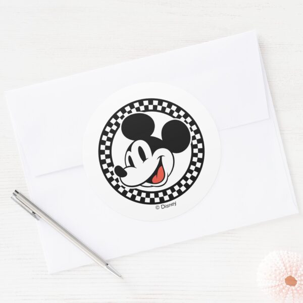 Classic_Retro_Mickey_Mouse_Checkered_Classic_Round_Sticker_3 Classic Retro Mickey Mouse Checkered Classic Round Sticker